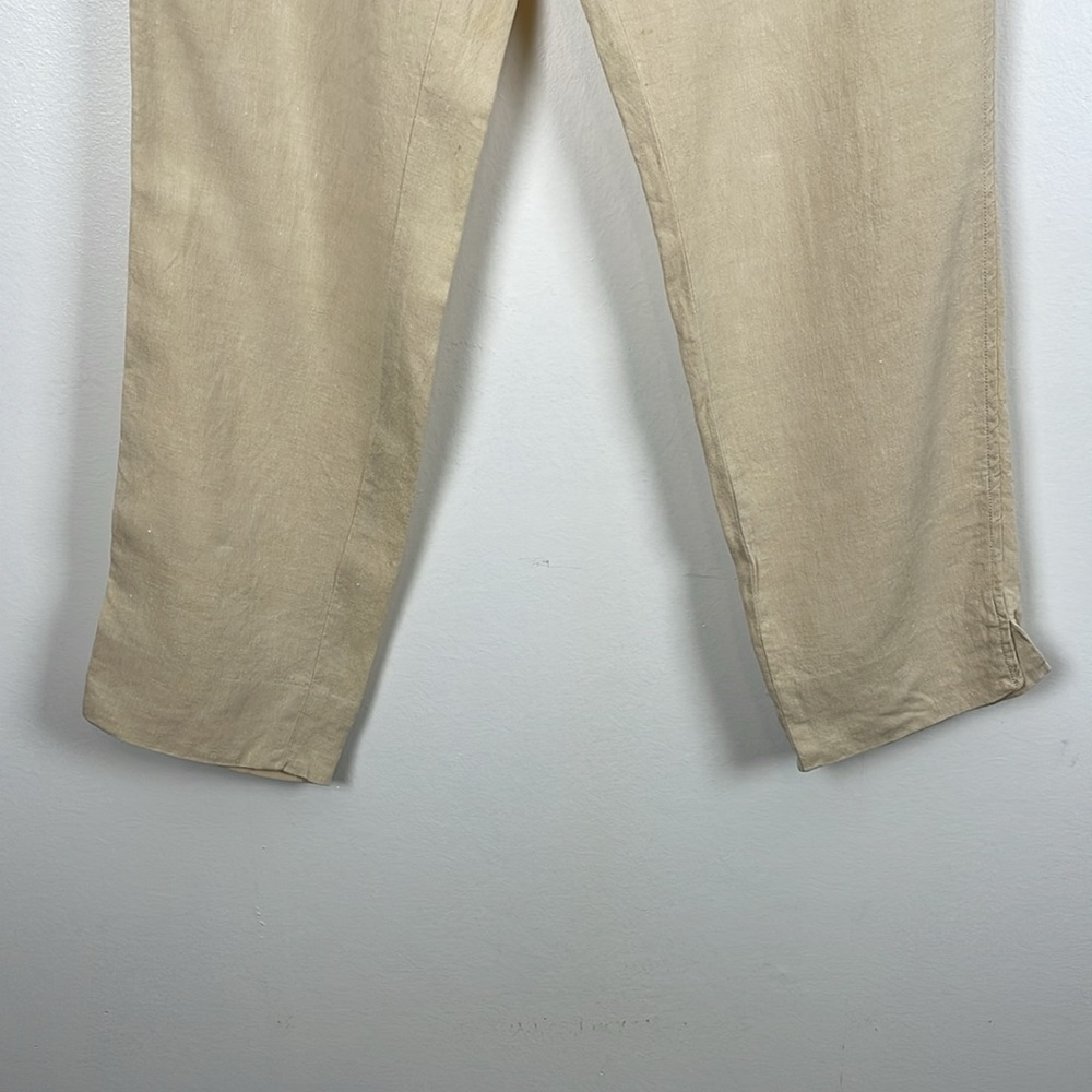 Ralph Lauren Linen Pants Womens 10 Cream Straight Leg 2 Pocket Buckle Back Pants - Picture 2 of 8